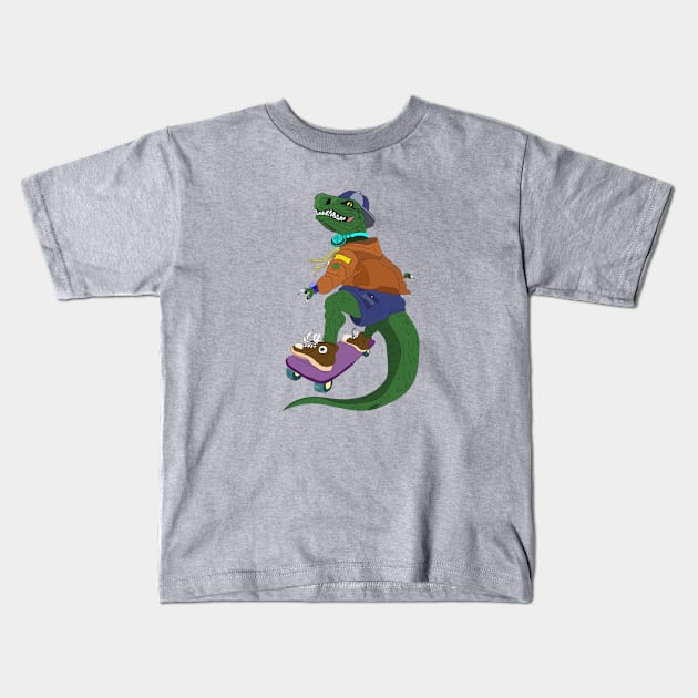 Skateboarder Crocodile Kids T-Shirt by Farida design